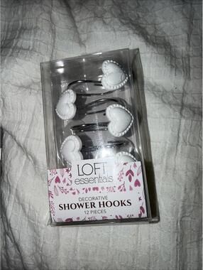 12 Loft Essentials decorative silver Shower curtains hooks  W/white  Bow